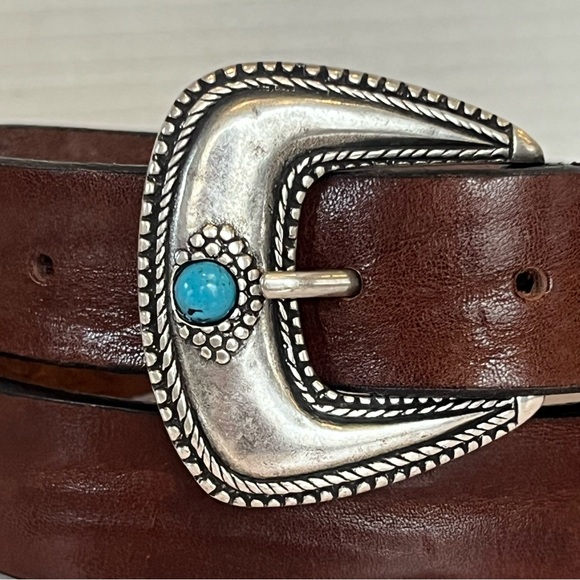 ScreenWorn Interview with the Vampire Mens Leather Western Belt Turquoise Buckle - Picture 3 of 14